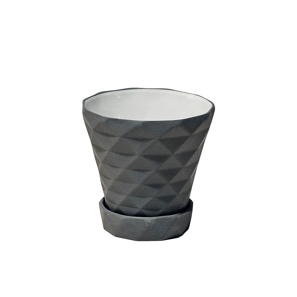 Diamond Porcelain Modern Indoor Plant Pot With Saucer - Chive UK