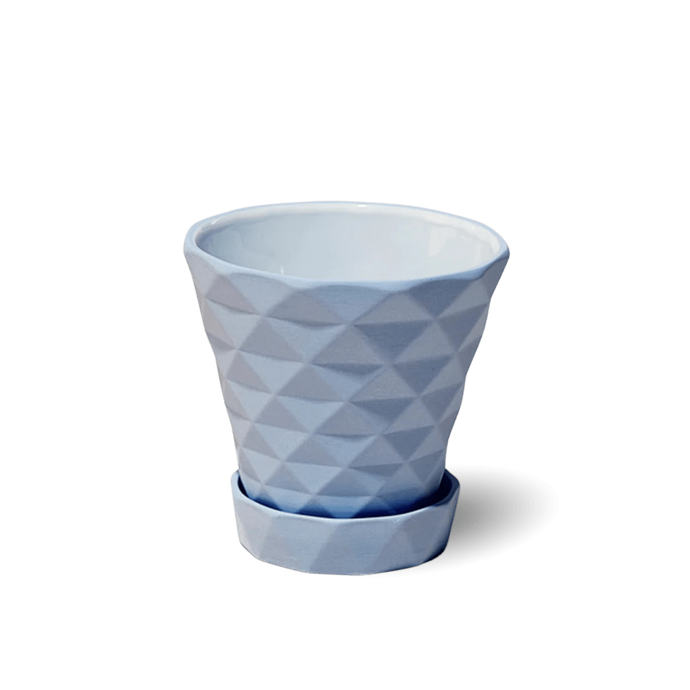 Diamond Porcelain Modern Indoor Plant Pot With Saucer - Chive UK