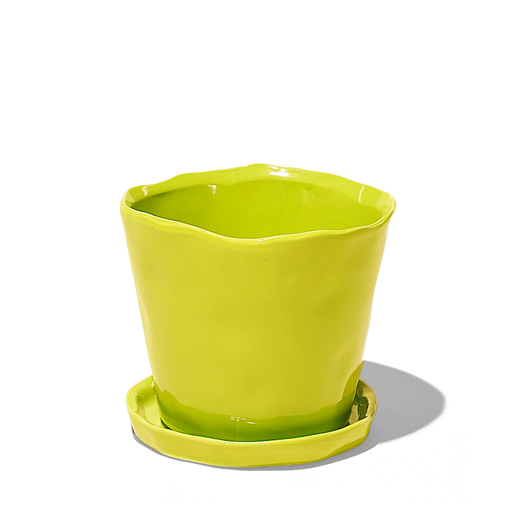 Tika Ceramic Pot & Saucer Set With Drainage - Chive UK