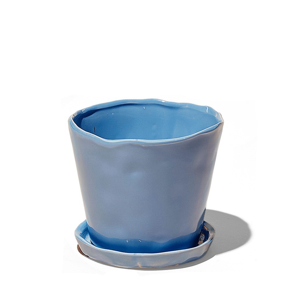 Tika Ceramic Pot & Saucer Set With Drainage - Chive UK