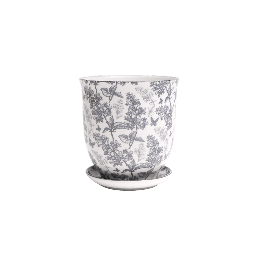 Liberte Porcelain Pot And Saucer Set With Drainage - Chive UK