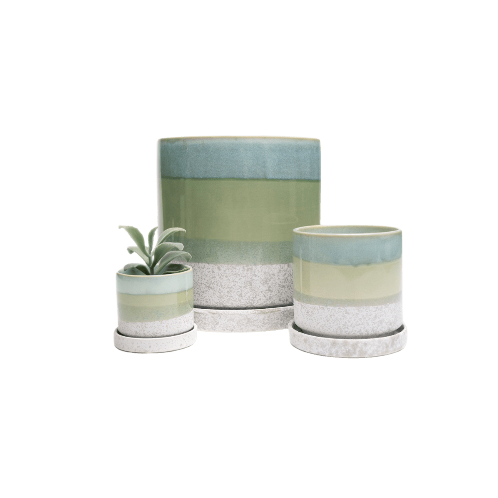 Minute Ceramic Pot And Saucer Set With Drainage - Chive UK