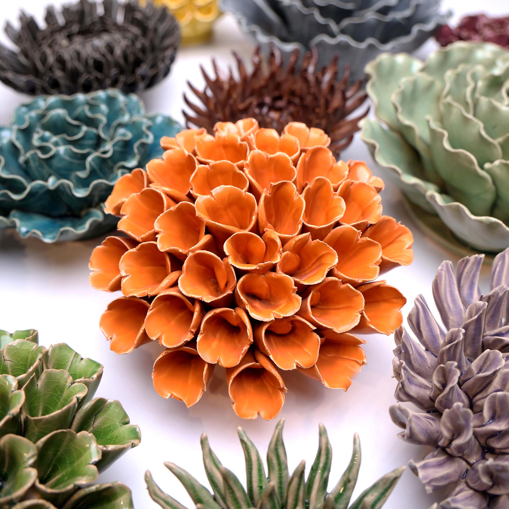 Ceramic Flower Wall Art Polyp Orange Large - Chive UK