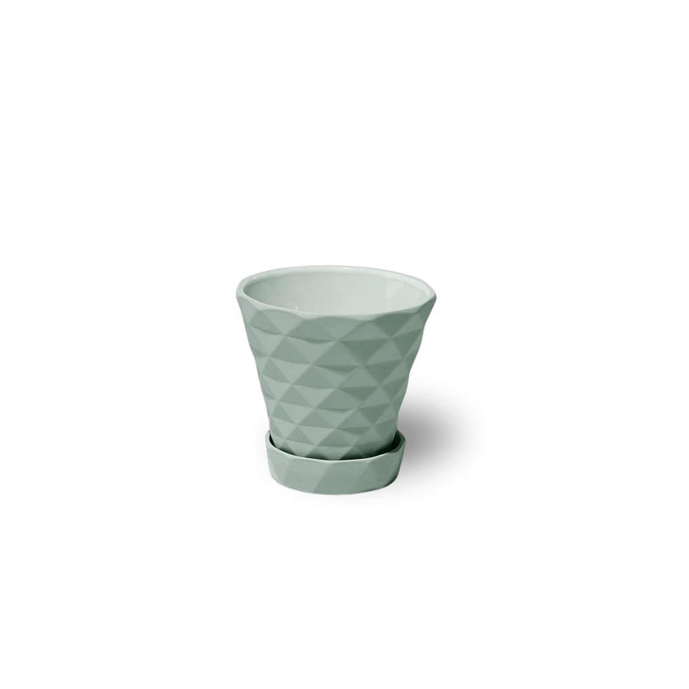 Diamond Porcelain Modern Indoor Plant Pot With Saucer - Chive UK