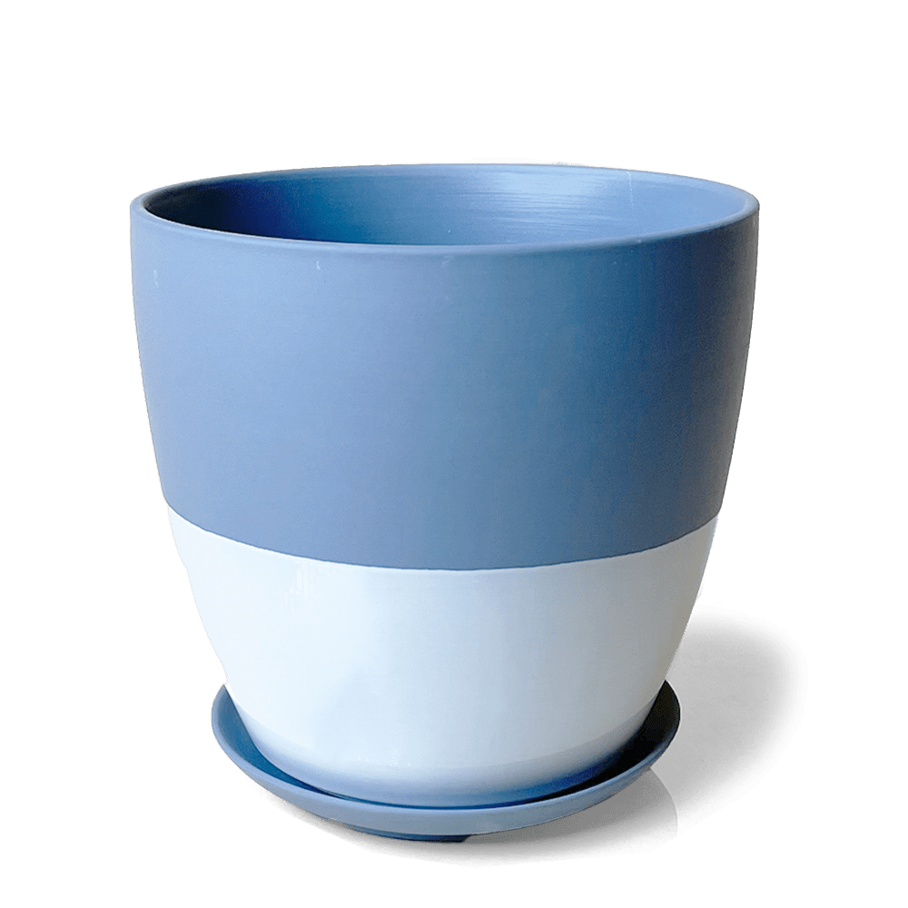 Dyad Porcelain Modern Indoor Plant Pot With Saucer - Chive UK