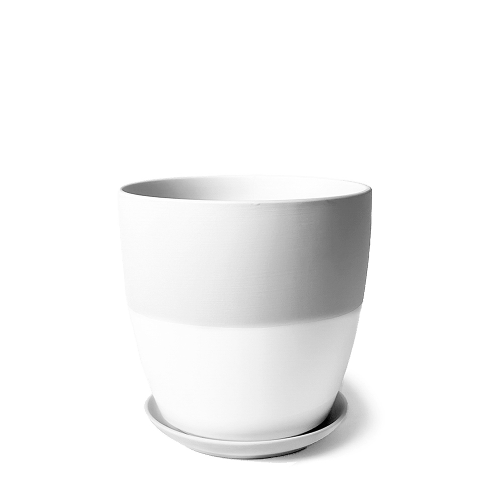 Dyad Porcelain Modern Indoor Plant Pot With Saucer - Chive UK