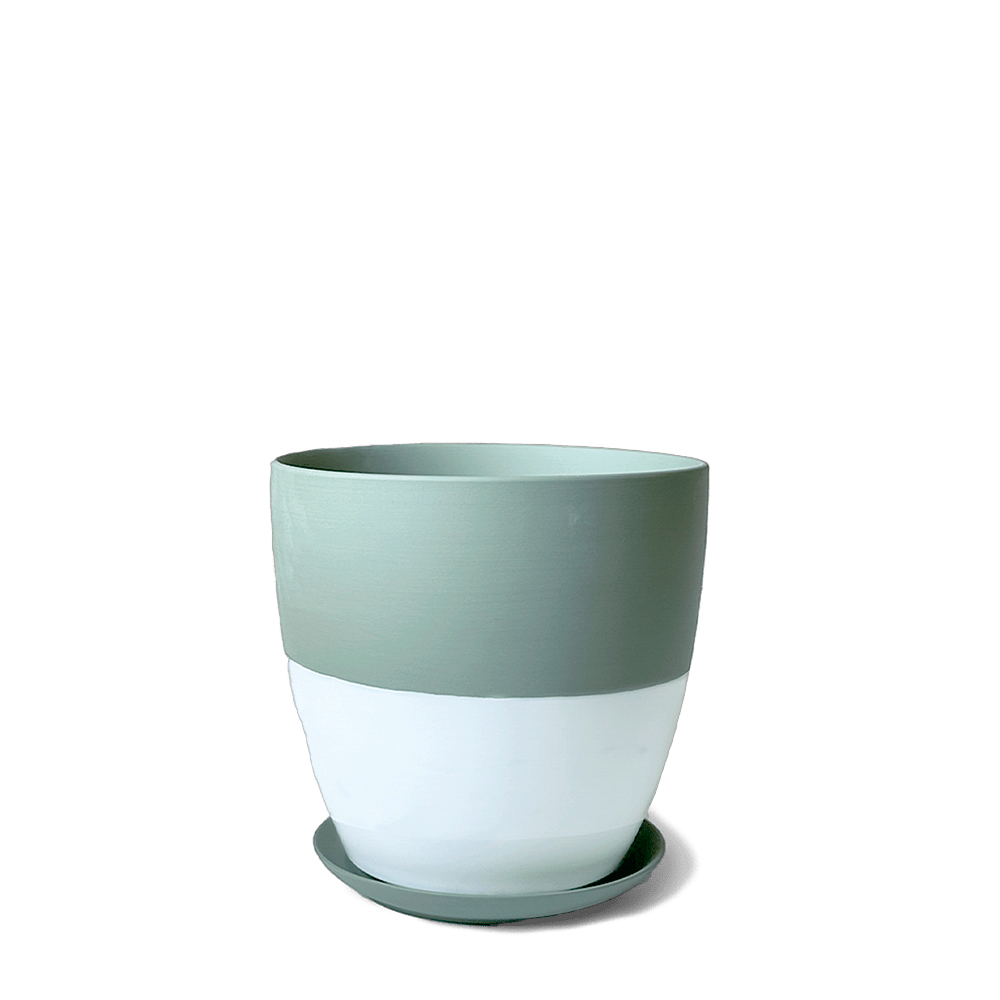 Dyad Porcelain Modern Indoor Plant Pot With Saucer - Chive UK