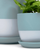 Dyad Porcelain Modern Indoor Plant Pot With Saucer - Chive UK