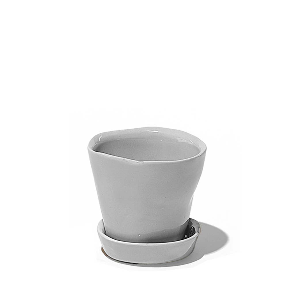 Tika Ceramic Pot & Saucer Set With Drainage - Chive UK